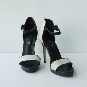 ALDO black and white strap heels
